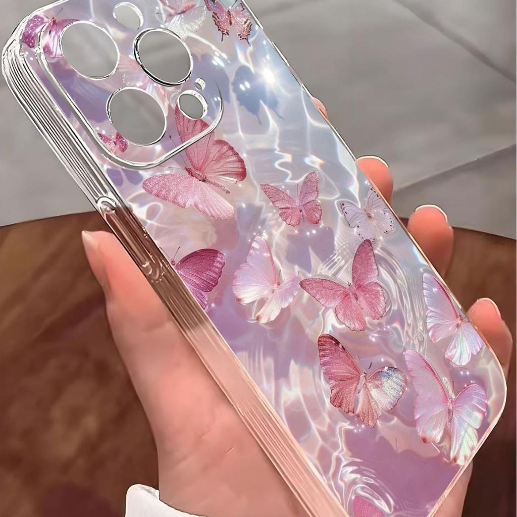 Прозрачный чехол с рисунком «Волна с бабочкой» против падений для iPhone 14/15/16/17 Pro Max