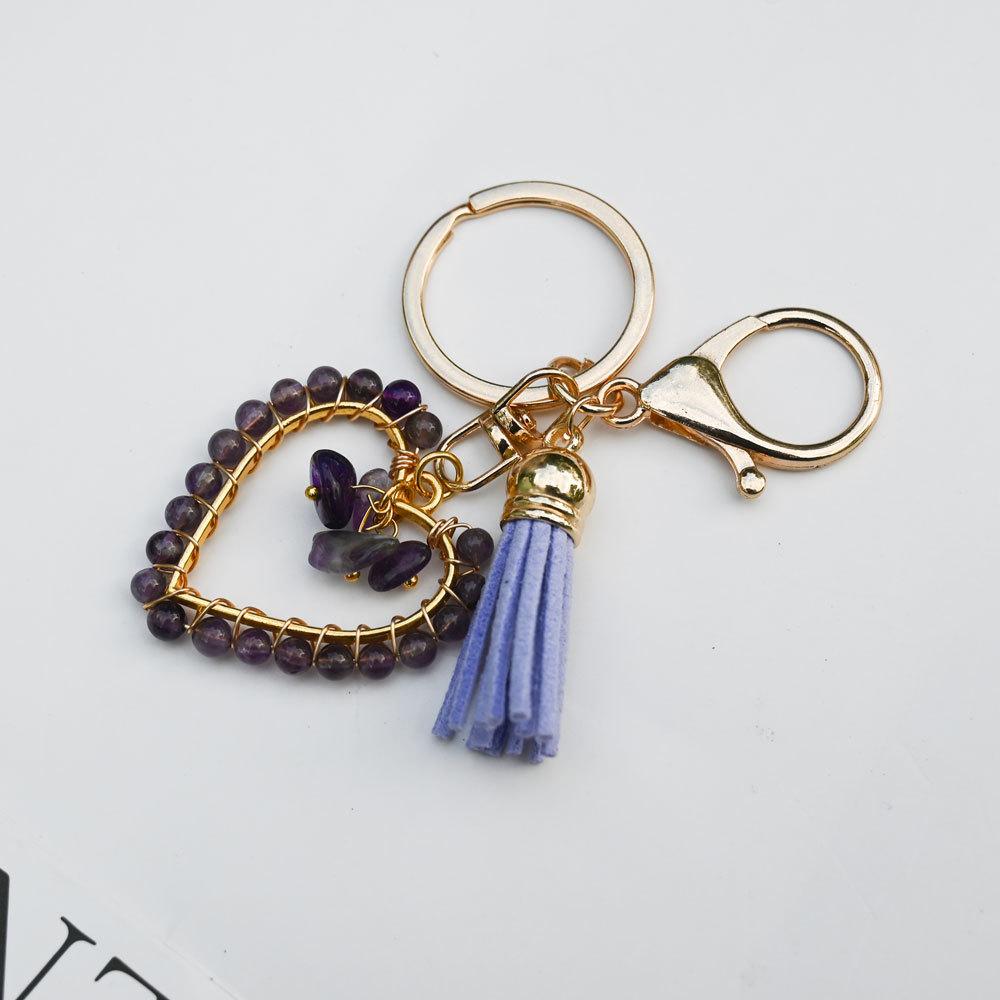 Natural stone keychain, bag pendant, bohemian style, creative decoration, heart-shaped jewelry