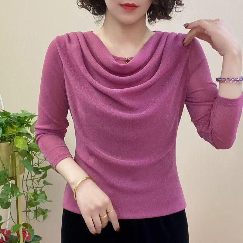 Женская футболка с длинным рукавом из сетки с воротником-стойкой, цельная, осень 2025