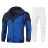 Mens Sporty Layered Zip-Up Hooded Sweatshirt Jogger Pants Set Slim Fit Cotton Blend Activewear