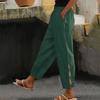 Women's Fashion Cotton Linen Solid Color Casual Daily Side Pockets Leg Hollow Button Trousers