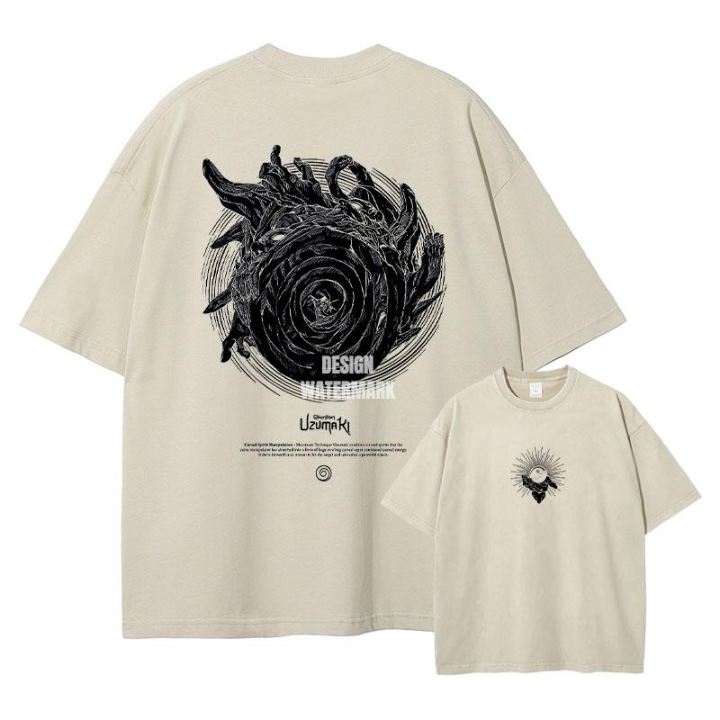 Anime UUzumaki Spiral Into Horror Tshirt Vintage Washed UUzumaki T Shirts Oversized Streetwear T Shirt for Man Cotton