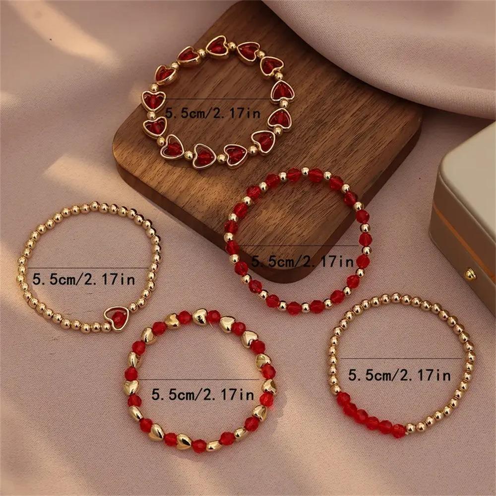 5Pcs/Set Gold Color Bohemian Beaded Bangle Ethnic Style Beach Jewelry Set  Valentine's Day