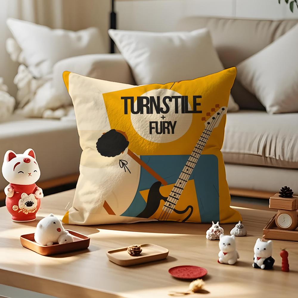Geometric Music Poster Design Cushion Cover Anti-Dustmite Pillowcase Invisible Zipper Silky Short Plush Sofa Cushion Cover
