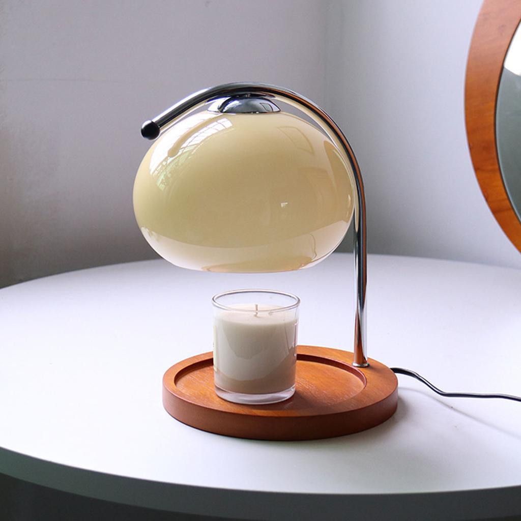 Candle Warmer Lamp Wooden Rack Iron Stand Glass Lampshade Decorative Retro Candle Melting Lamp with