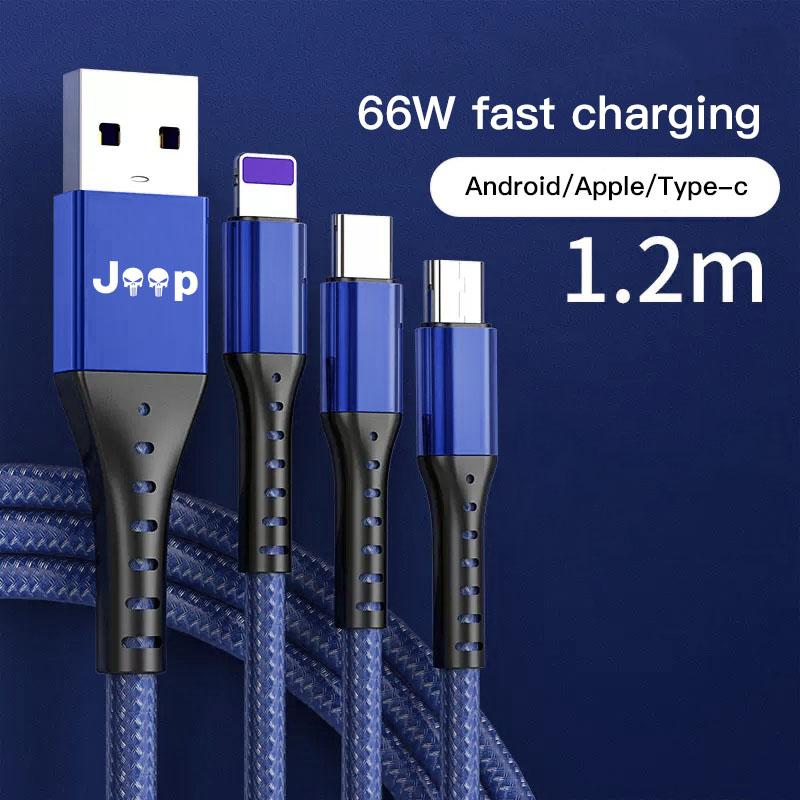 Car Data Cable 3 In1 Mobile Phone Charging Cable Fast Charge Typec For Jeep Grand Cherokee Wrangler JK Gladiator Compass Renegad