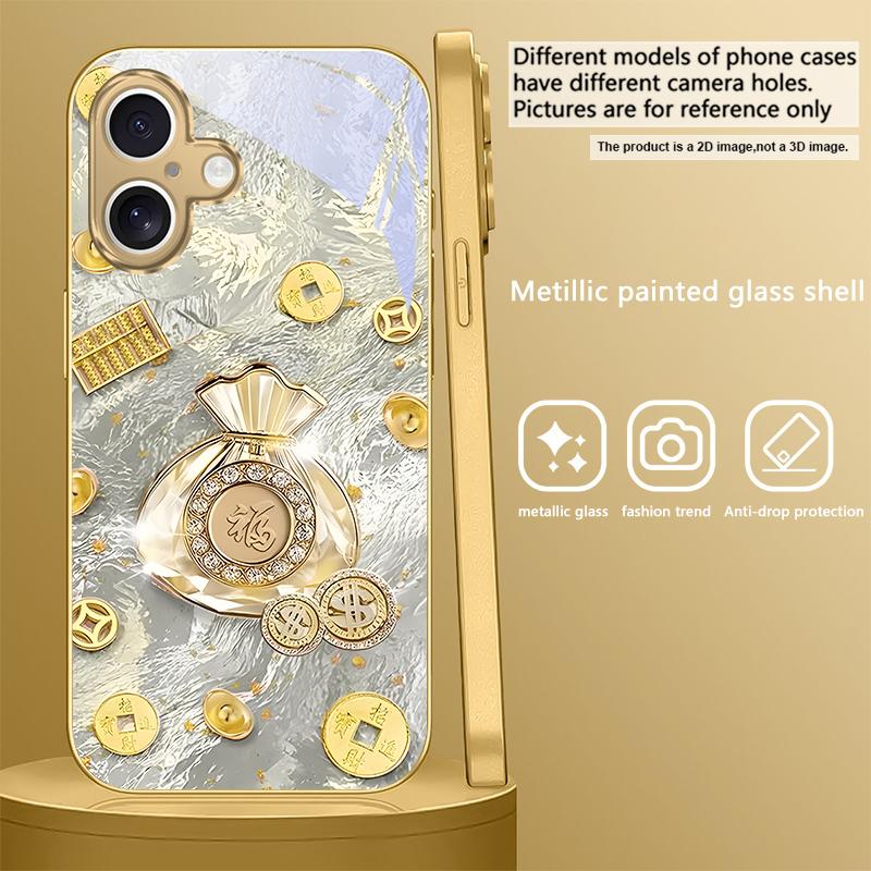 Счастливый мешок благословений Для iPhone 17 Pro Max 16 16E 15 14 13 Plus 12 mini 11 15Pro 17 Air XR X 17ProMax Золотой стеклянный чехол для телефона