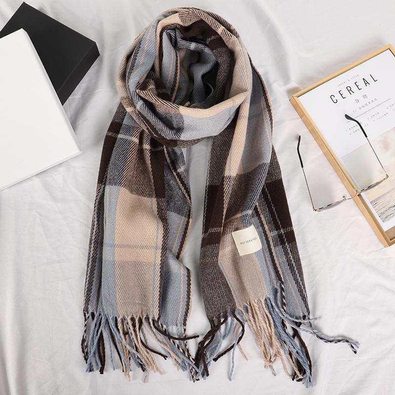 Plaid Long Scarf Winter Warm Cashmere Women Pashmina Foulard Bandana Scarves Female Luxury Hijab Tassel Shawl Wraps 2023 Pareo