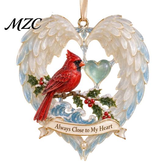 Christmas Tree Accessories Red Birds Ornament, 2D Acrylic Bird Hanging Decoration Cute Ornament with Angel Wings, Holiday Pendant for Home Decor
