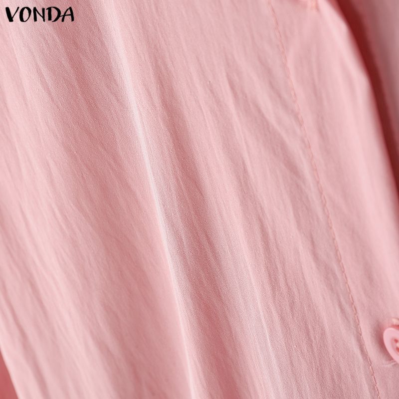 VONDA Женское платье-рубашка с лацканами, длинными рукавами, однотонное, на пуговицах, повседневное, с оборками