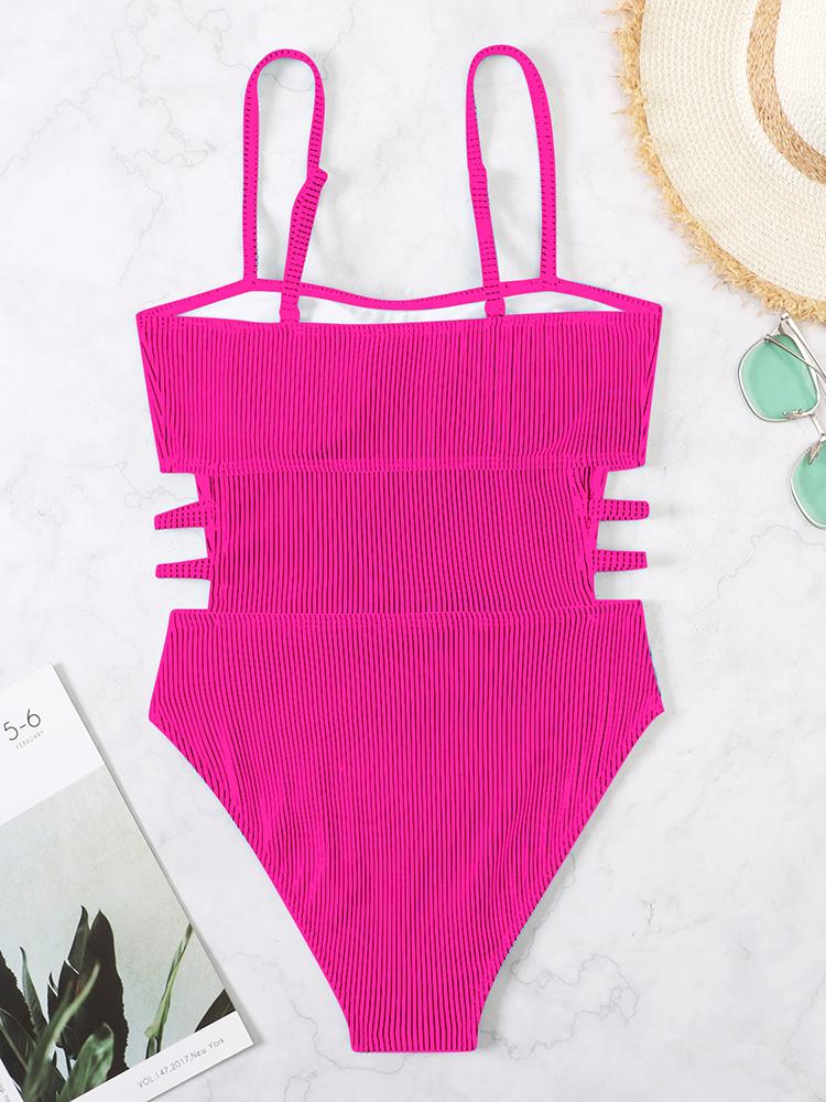 Sexy Ribbed One Piece Swimsuit Solid Swimwear Women 2022 Cut Out Monokini High Cut Swimming Suit For Women Bathing Suits