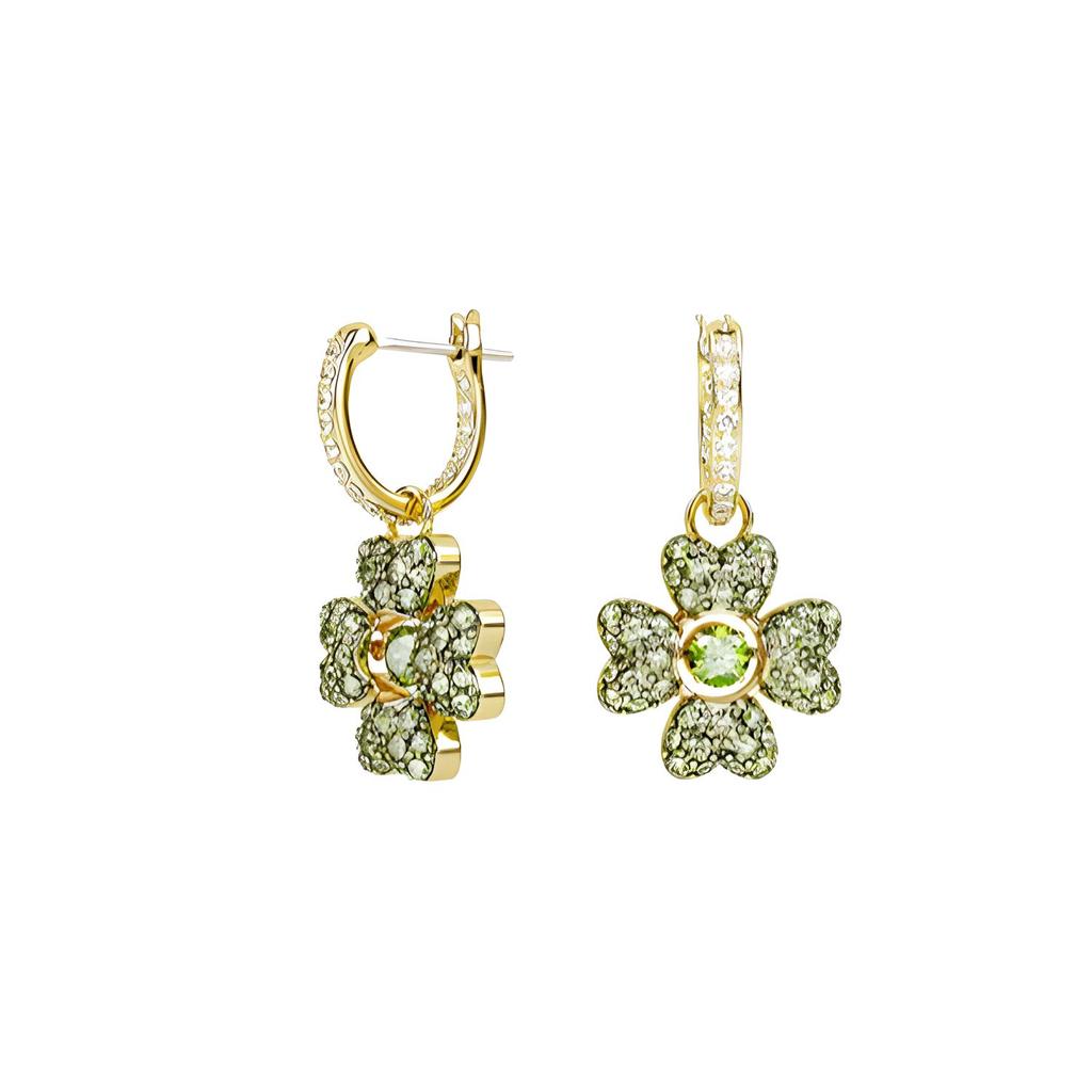 Swarovski Идиллия Серьги-клевер с покрытием из золота, форма капли воды, женские, зеленые 5670664