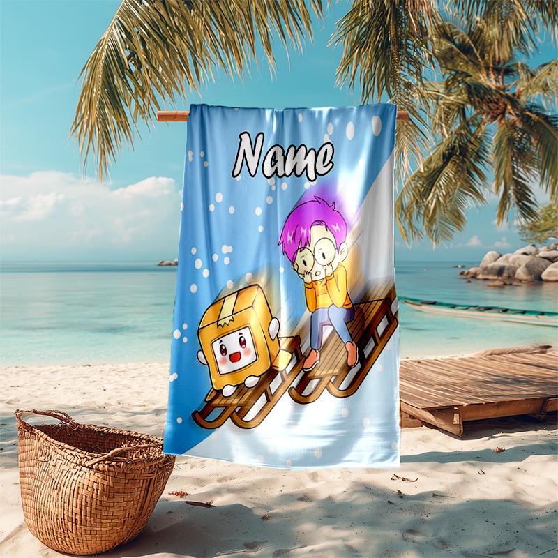 Personalized customized proof beach towel with LankyBox - Foxy pattern - soft, absorbent,quick-drying,perfect swimming,camping&bathing