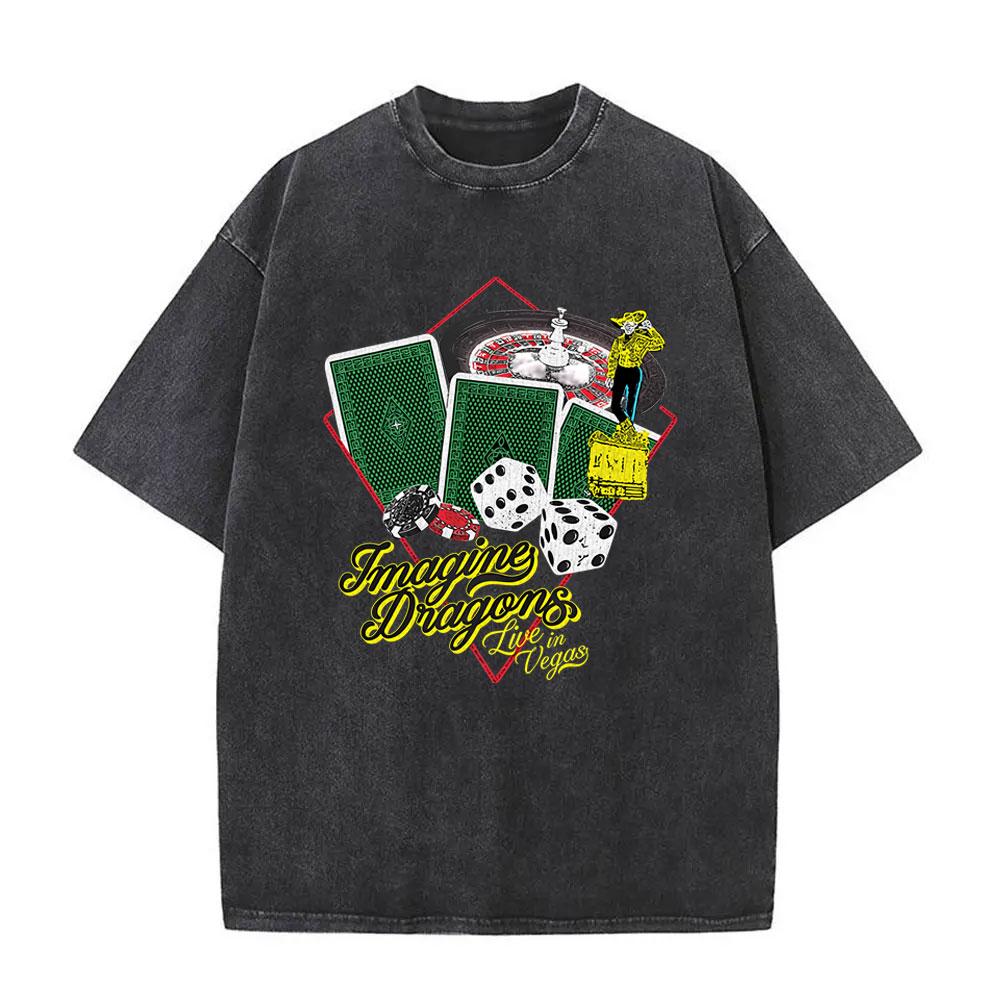 2026 Hot Sale Rock Band Imagine Dragons Live in Vegas Washed Vintage T-shirt Men Women Gothic Oversized T Shirts Unisex Casual Cotton T-shirts Top