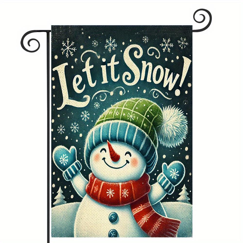 Without Flagpole Garden Flag - Let the Snowflakes Fall with a Happy Snowman and Snowflake Pattern