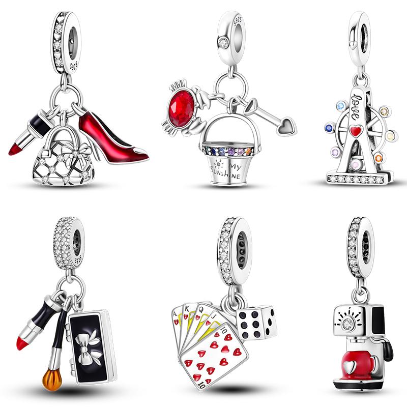 925 Sterling Silver Ferris Wheel Lipstick Eyeshadow Charms Bead Fit 925 Originals Bracelets Valentine's Day Jewelry Gift