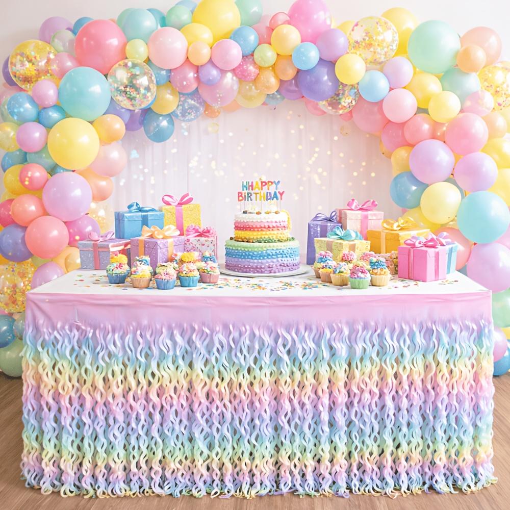 Disposable Table Skirt with a Rainbow Gradient Design, For Decorate Tables at Birthday Parties, Weddings, Gatherings, Measuring