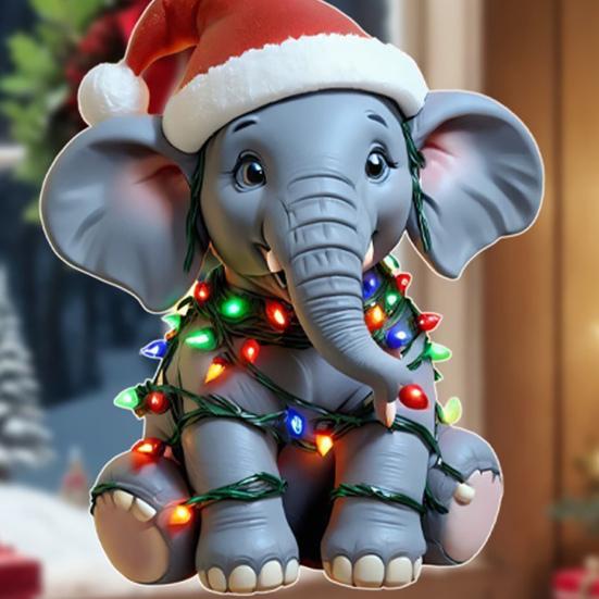 Elephant Christmas Ornament 2D Flat Acrylic Elephant Christmas Tree Ornament Gifts for Animal Lovers Women Girls