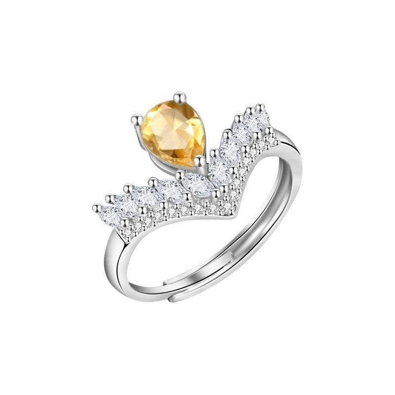 S925 sterling silver ring, drop-shaped natural topaz peridot light luxury niche temperament versatile crystal stone women's ring