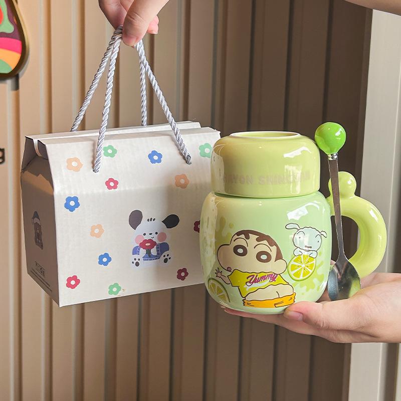 Crayon Xiaoxin Ceramic Kettle High-value mug with lid Cute large-capacity coffee water cup Birthday gift
