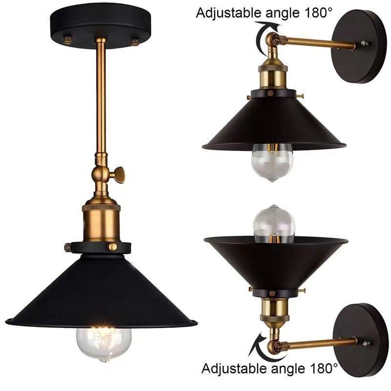American Style Rural Retro Industrial Style Wall Lamp Iron Bedside Wall Light Staircase Creative Small Black Umbrella Sconce E27