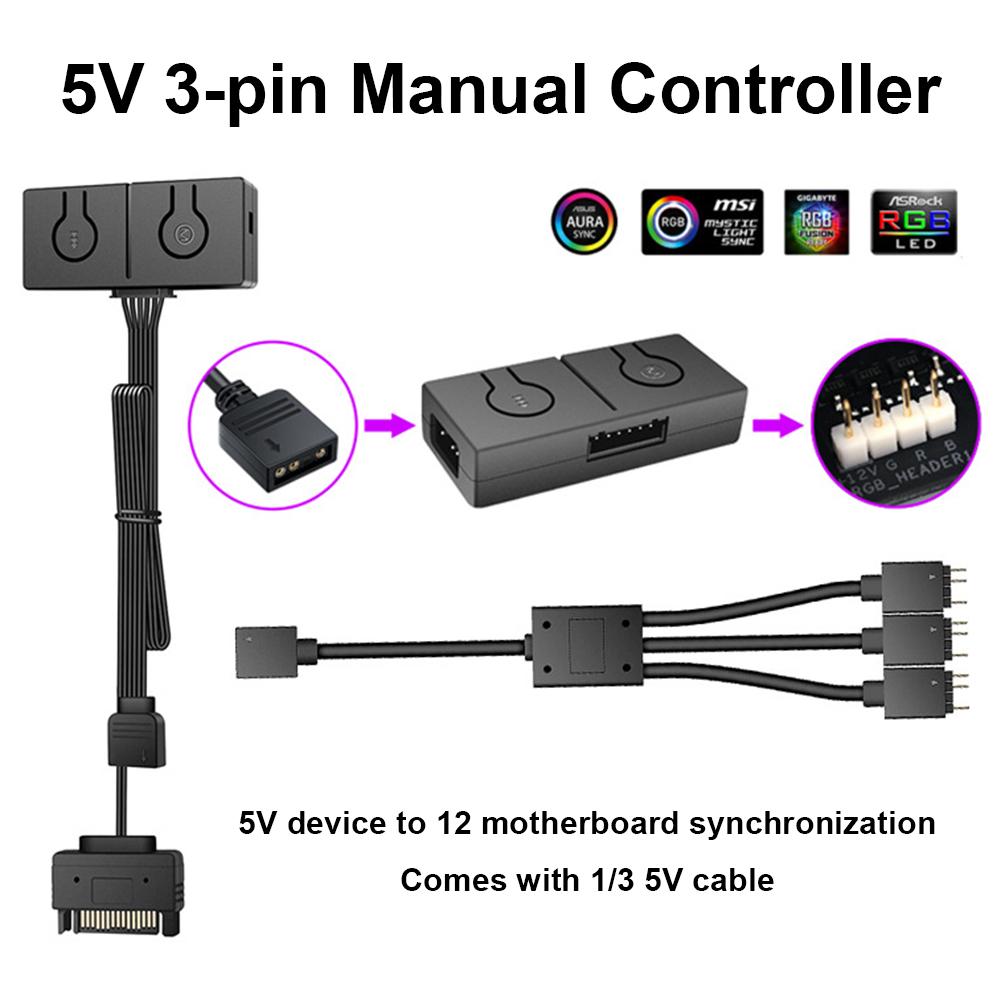 RGB Конвертер 3pin в 4pin ARGB Конвертер для подсветки вентилятора с 3-сторонним разветвителем 5V/3pin ADD-RGB в 12V/4PIN Адаптер Синхронизация 50 цветовых режимов