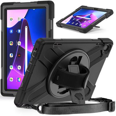 Прочный чехол-подставка 10,1 дюйма с поворотом на 360° для Lenovo M10 3-го поколения 2022 года, прочный пластиковый корпус с ремешком на плечо