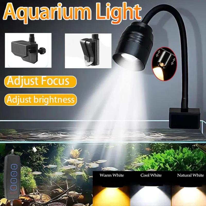 Aquarium Light Full Spectrum Fish Tank LED Zoomable Lights Fish Tank Atmosphere Spotlights for Plants Adjustable Focal Length