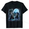T-Shirt Three Wolves Howling Under Icy Full Moon, Gray Wolf New Men's Top T-shirts Custom Tops Shirts Cotton Fashionable