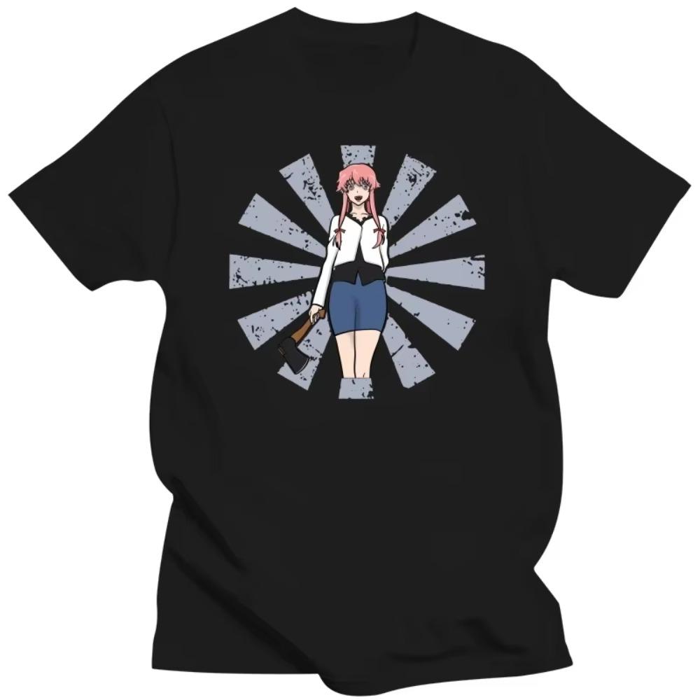Футболка Yuno Gasai Retro с японским дневником будущего, мужская хлопковая футболка, стильные футболки с коротким рукавом, японская манга, футболка Mirai Nikki