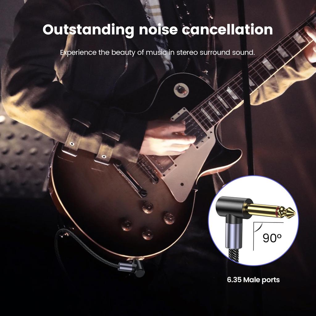 MOSWAG Экранированный гитарный кабель с прямым углом, Инструментальный кабель с прямым углом, Монофонический разъем TS, Гитарный кабель, Совместимый с кабелем для басового усилителя, Шнур, Кабель 1/4",