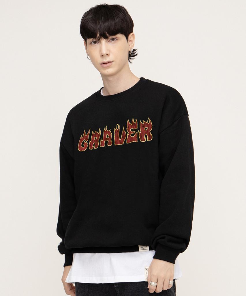 GRAVER [Unisex] Flame Logo Sweatshirt_Black