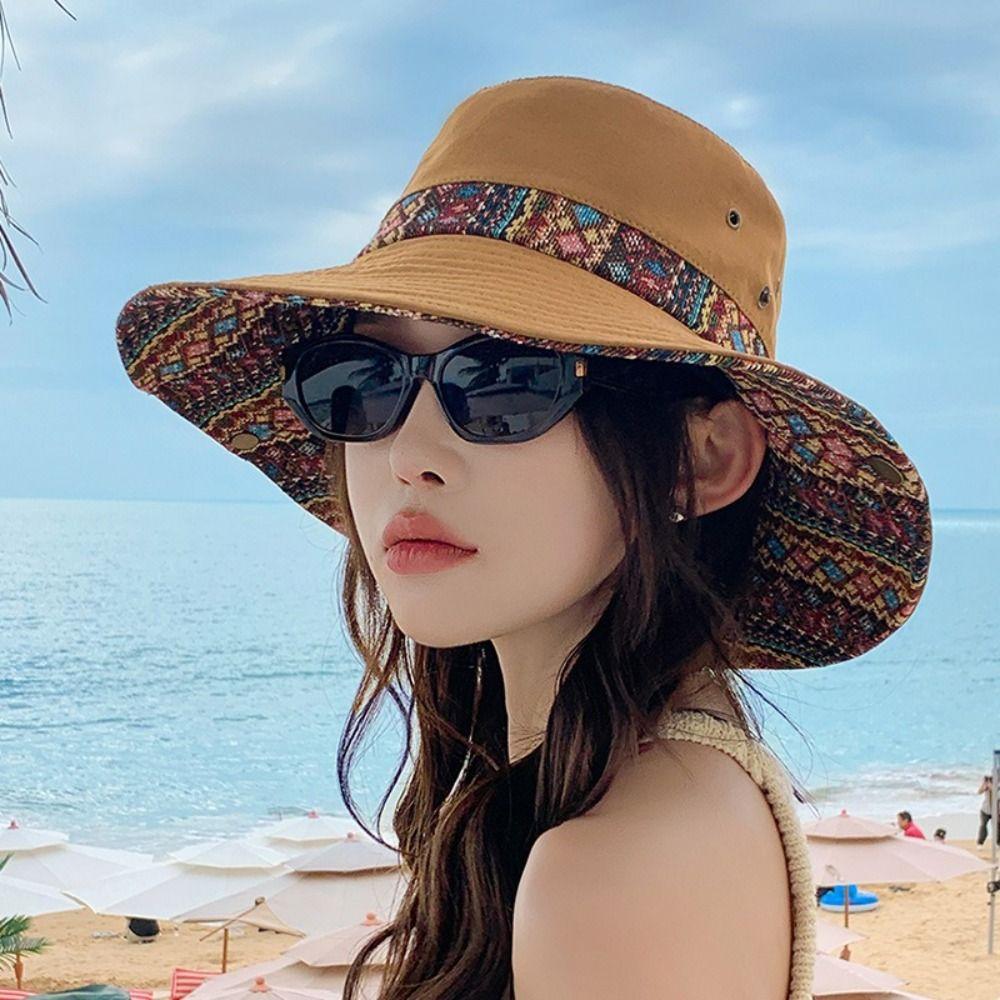 Женская шляпа от солнца с цветочным принтом, широкополая шляпа для альпинизма, ретро-шляпа-ведро с широкими полями, пляжная шляпа