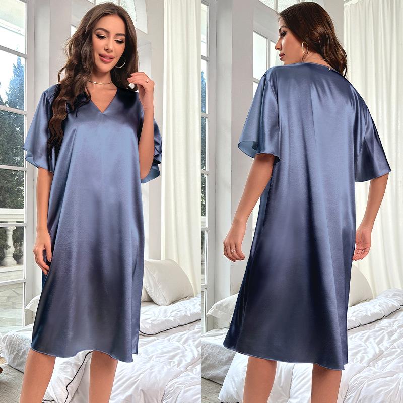 Женская ночная сорочка большого размера из ледяного шелка - Летняя прохладная, тонкая домашняя одежда