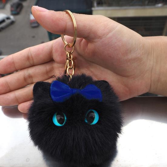 Fur Ball Keychain Cat Soft Pompom Animal Tail Hair Ball Car Keychain Ladies