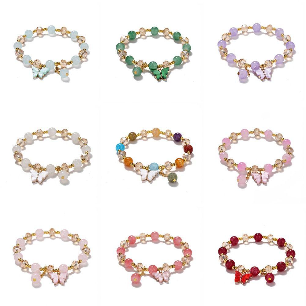 With Butterfly Pendant Glass Beads Bracelet Sweet Women Bangle Korean Style Bracelet  Girls