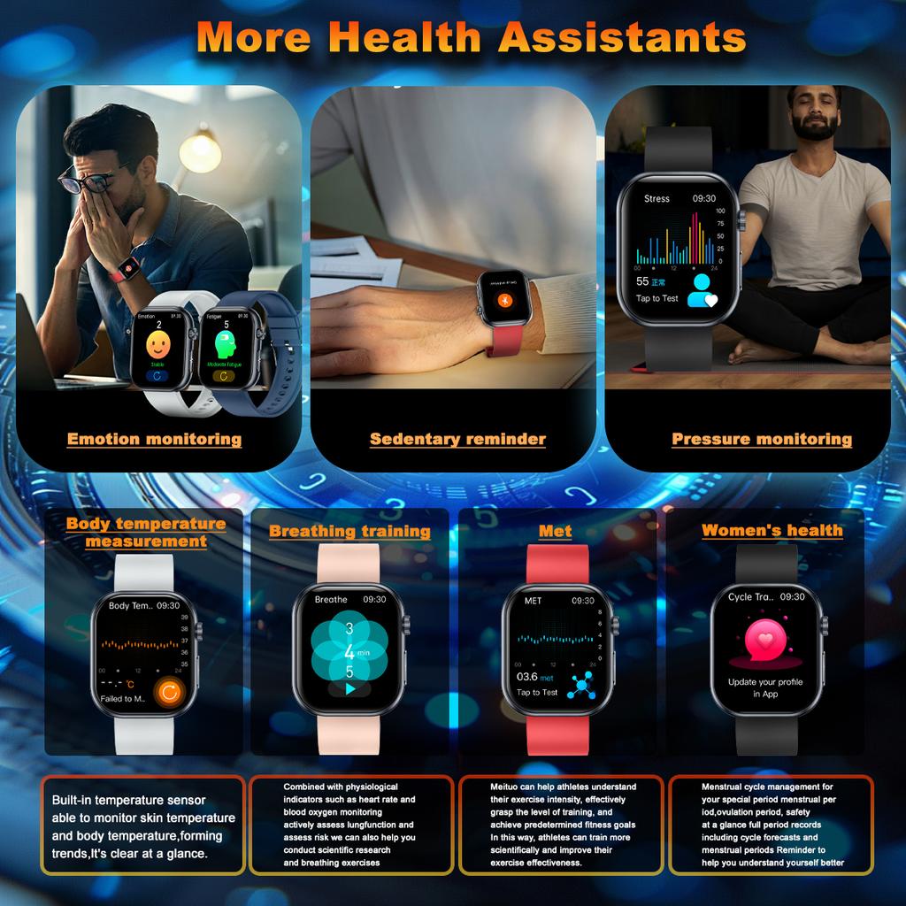 SACOSDING Женские умные часы с экраном Amoled для мужчин, для активного отдыха, Bluetooth, для звонков, ЭКГ, для мониторинга здоровья, для спорта, фитнес-трекера, умные часы