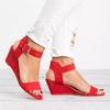 Summer Flat-bottomed Wedge Sandals Women's Large-size Belt Buckle Open-toe One-word High-heeled Sandals Women's
