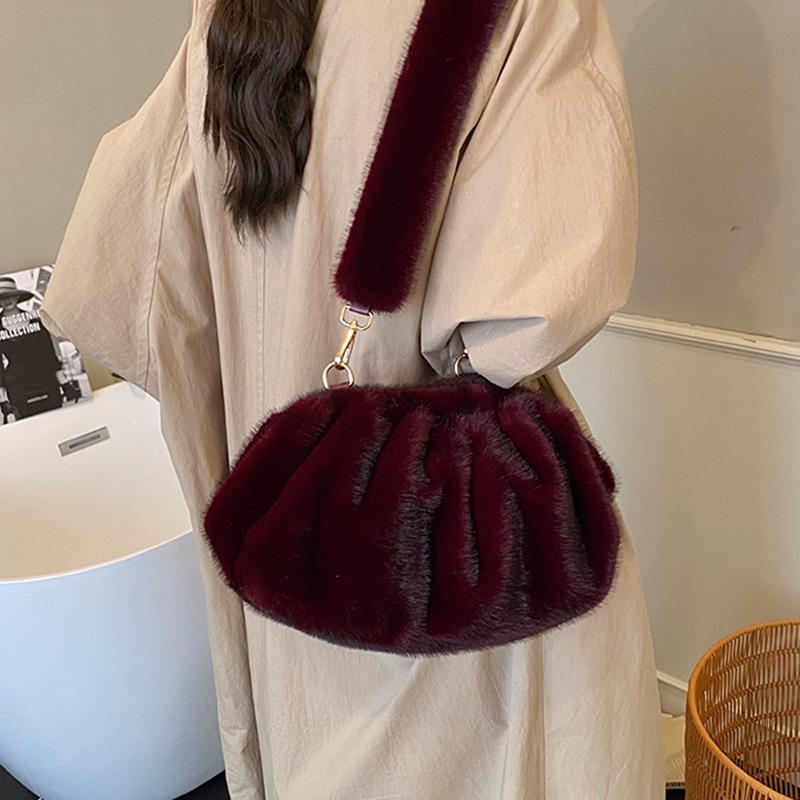 Yogodlns Модная сумка-облако с драпировкой, маленькие сумки на плечо из мягкого искусственного меха для женщин, зимний тренд, сумки-тоут, сумка через плечо