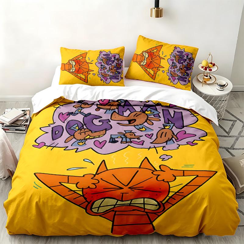 Dog Man 3pc set Perfect for bedroom use Comfortable bedding set includes a duvet cover and two pillowcases Ideal birthday or Christmas gift