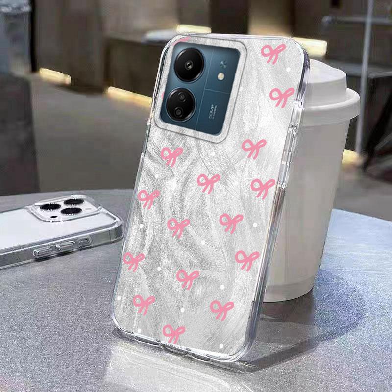 Чехол для телефона Xiaomi Poco X3 Pro X5 Pro X6 M6 M6 Pro M2 Pro M5S C61 C65 5G, Черно-розовый узор с бантом, Лазерный, Защита от падения, Чехлы