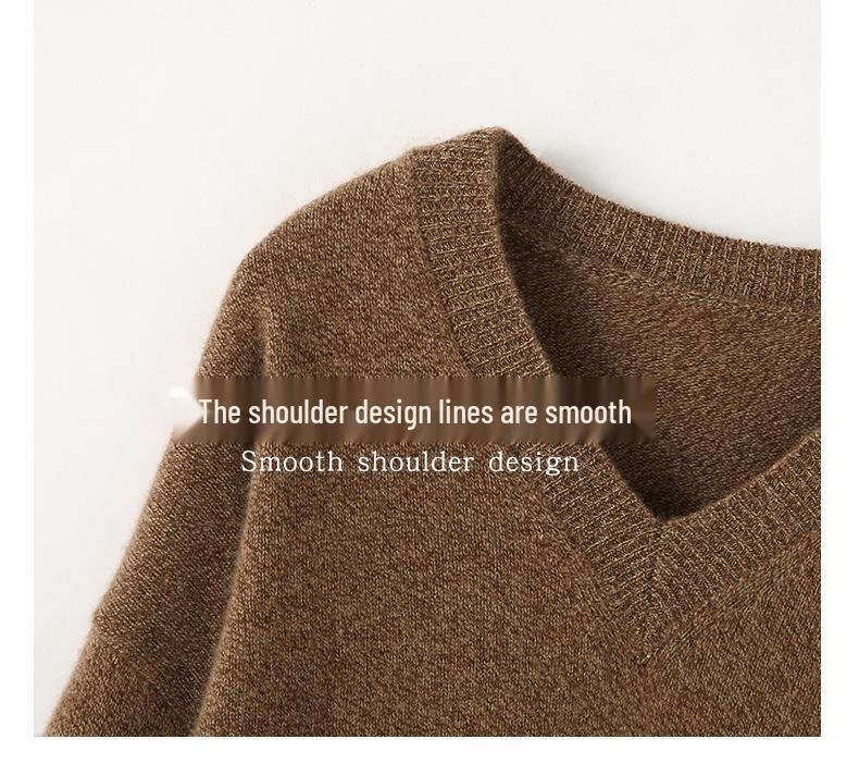 2024 Women's V-Neck Cashmere Wool Knit Mid-Length Sweater - Thick, Loose, Lazy Style.