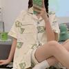 WeChat new short-sleeved pajamas women's summer lapel cute geometric loungewear Japanese and Korean popular shorts set