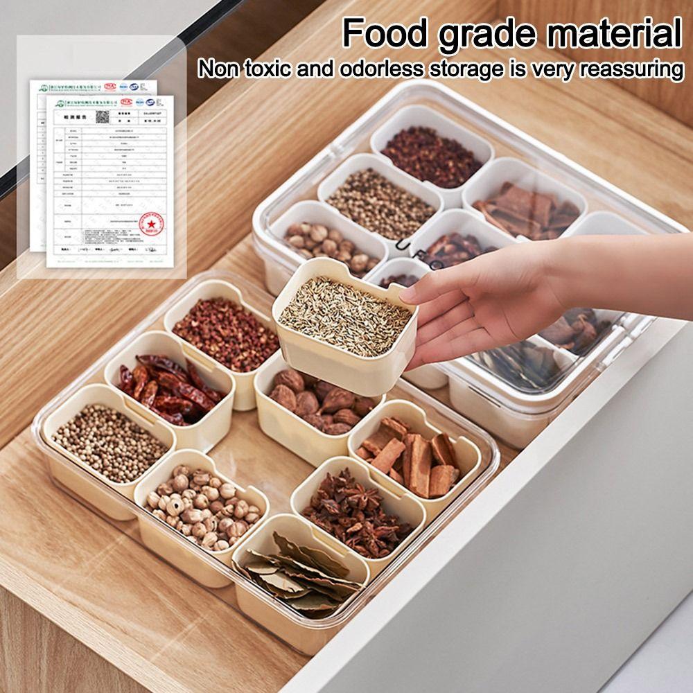 Durable 9 Grids Divided Serving Tray Dustproof Fresh-keeping Seasoning Storage Box Snack Fruits Food Box Kitchen Supplies