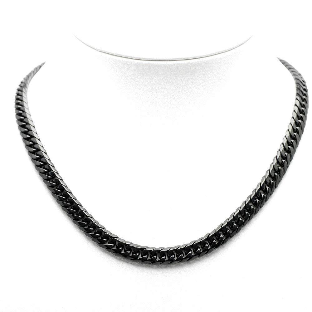 ko Double Curb Chain Necklace cut 10mm Standard Stainless Steel Black [Silver One] [Black 6-sided width] Men's [60cm]