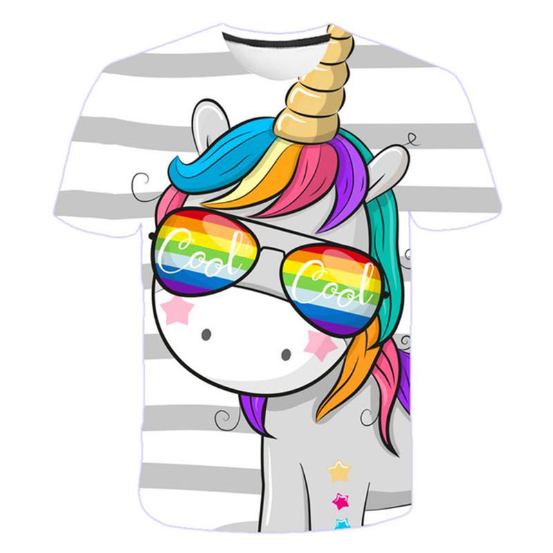 Kids Girls T-shirt Short Sleeve Unicorn 3D Print Tops Children Summer Sweatshirt 4-14 Years Girl Cute Unicorn Casual T Shirts