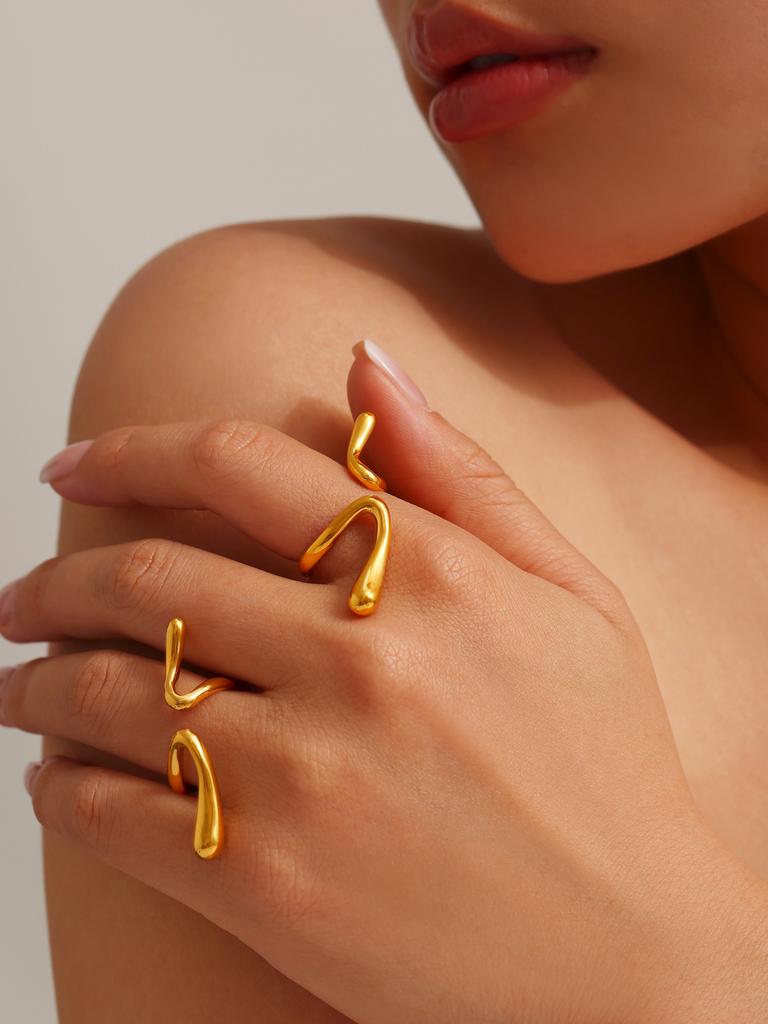 1 Piece 18k Gold Plated Irregular Geometric Lines Ring Women's Minimalist Niche Design Stainless Steel Colour Retention Ring