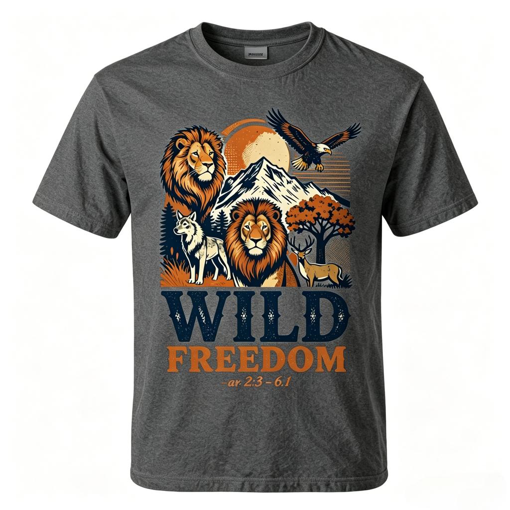 Vintage Mountain Wildlife Scene Wild Freedom Letter Graphic Tshirt Unisex Unisex Nature Hunting Lover Cotton Tee Casual Tee Tops