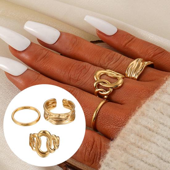 3 шт./компл. набор женских колец разной формы, нерегулярные полые полированные, гладкие, открытые, регулируемые из нержавеющей стали