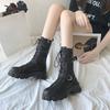 Fashion Women Platform Locomotive Boots 2024 Side Zip British Mid-calf Boots Retro Belt Buckle Leather Botas Versatile Lady Footwear